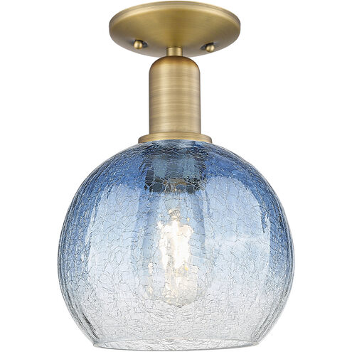 Downtown Urban Brookhaven Globe 1 Light 7.88 inch Brushed Brass Semi-Flush Mount Ceiling Light in Sapphire Blue Glass
