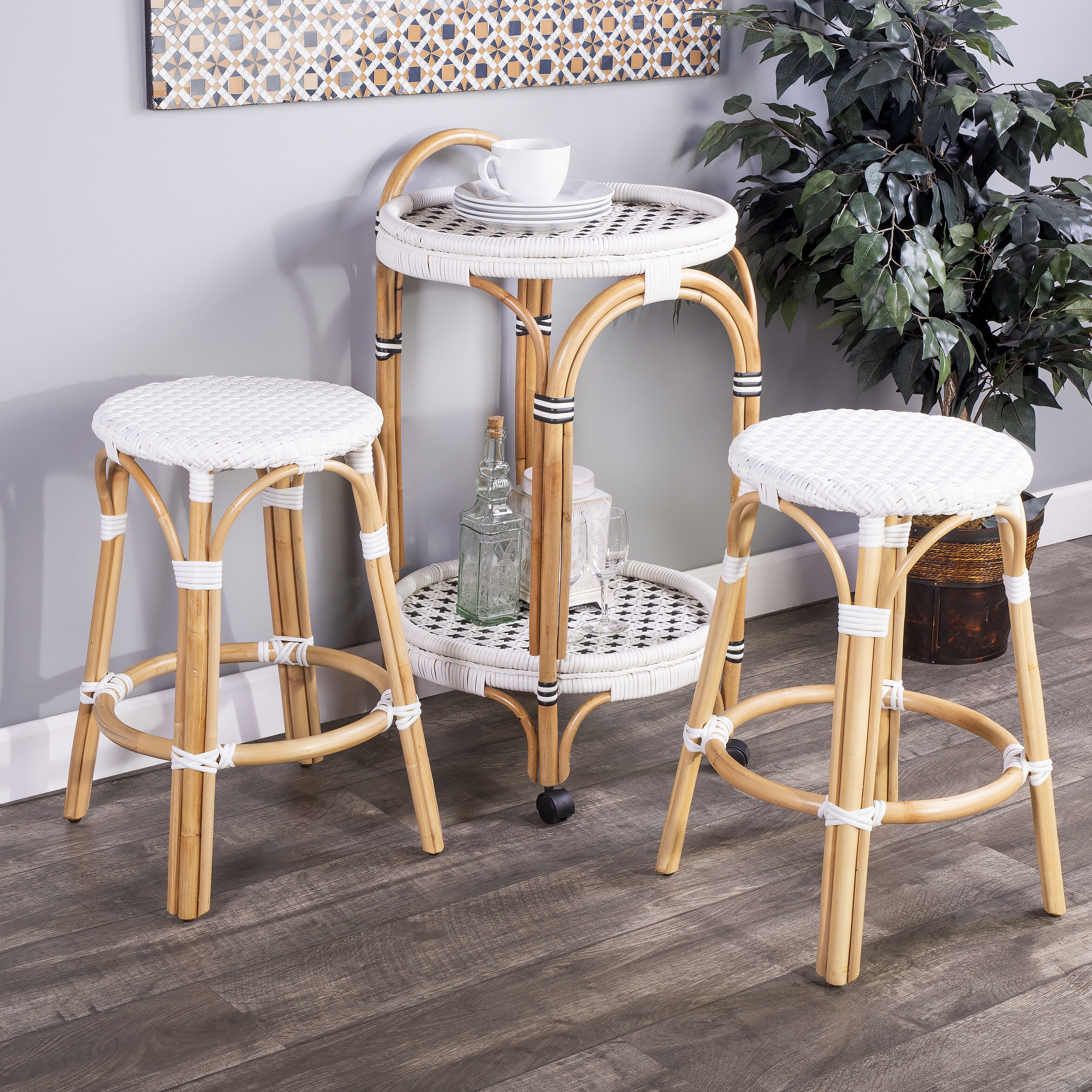 Tobias White Rattan Bar Stool