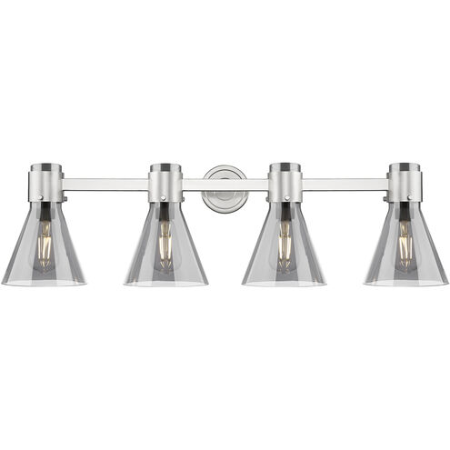 Downtown Urban Lawton Cone 4 Light 34 inch Satin Nickel Bath Vanity Light Wall Light in Light Smoke Glass