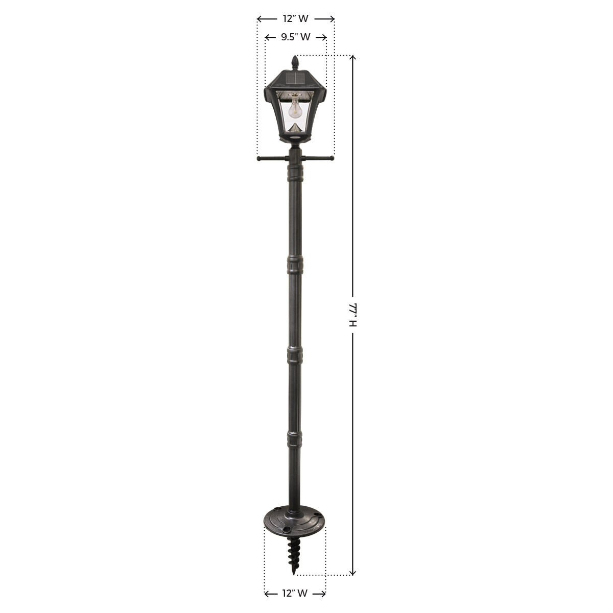 Baytown II Bulb LED 77 inch Black Solar Lamp Post