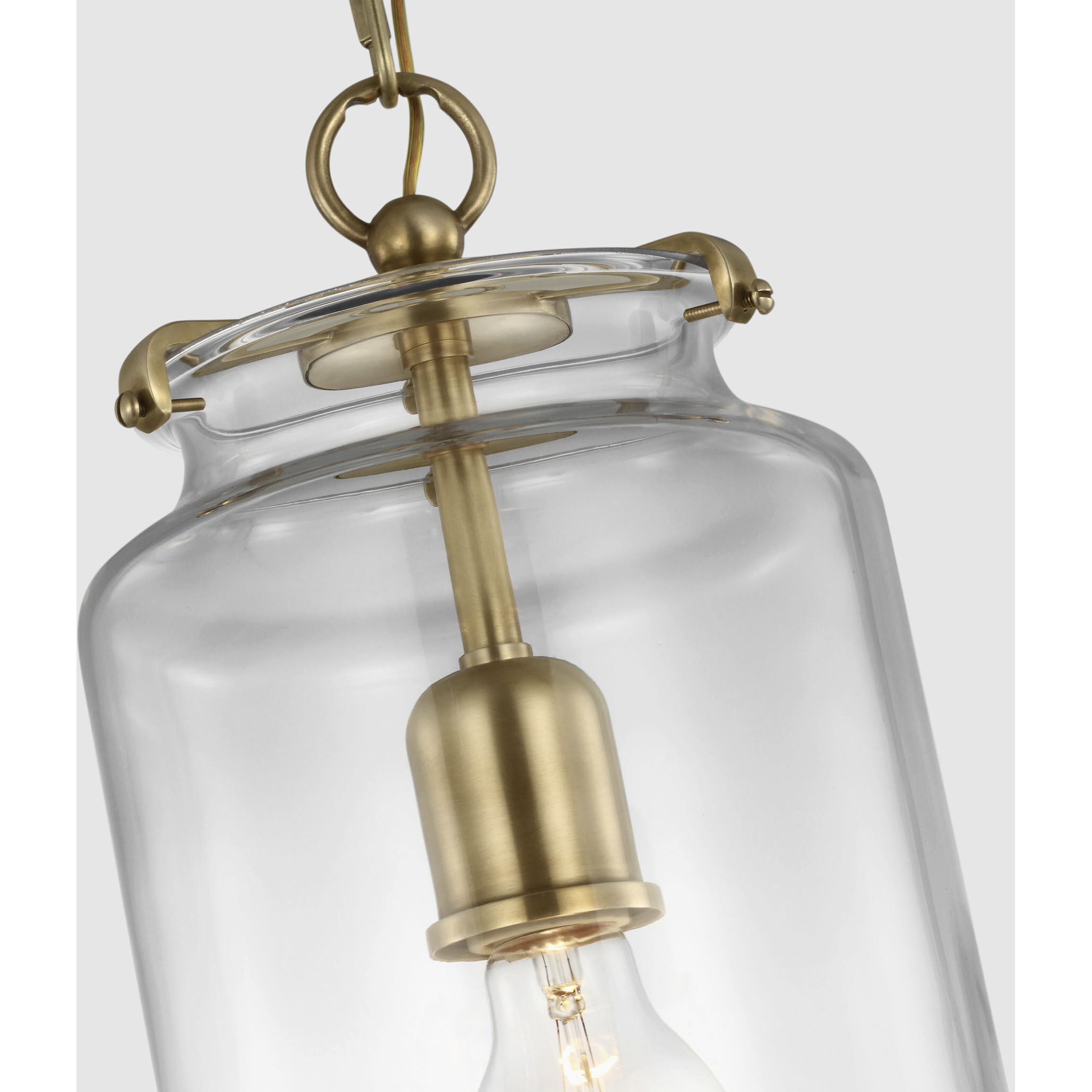 Thomas O'Brien Katie LED 7 inch Hand-Rubbed Antique Brass Cylinder Pendant Ceiling Light in Clear Glass, Large