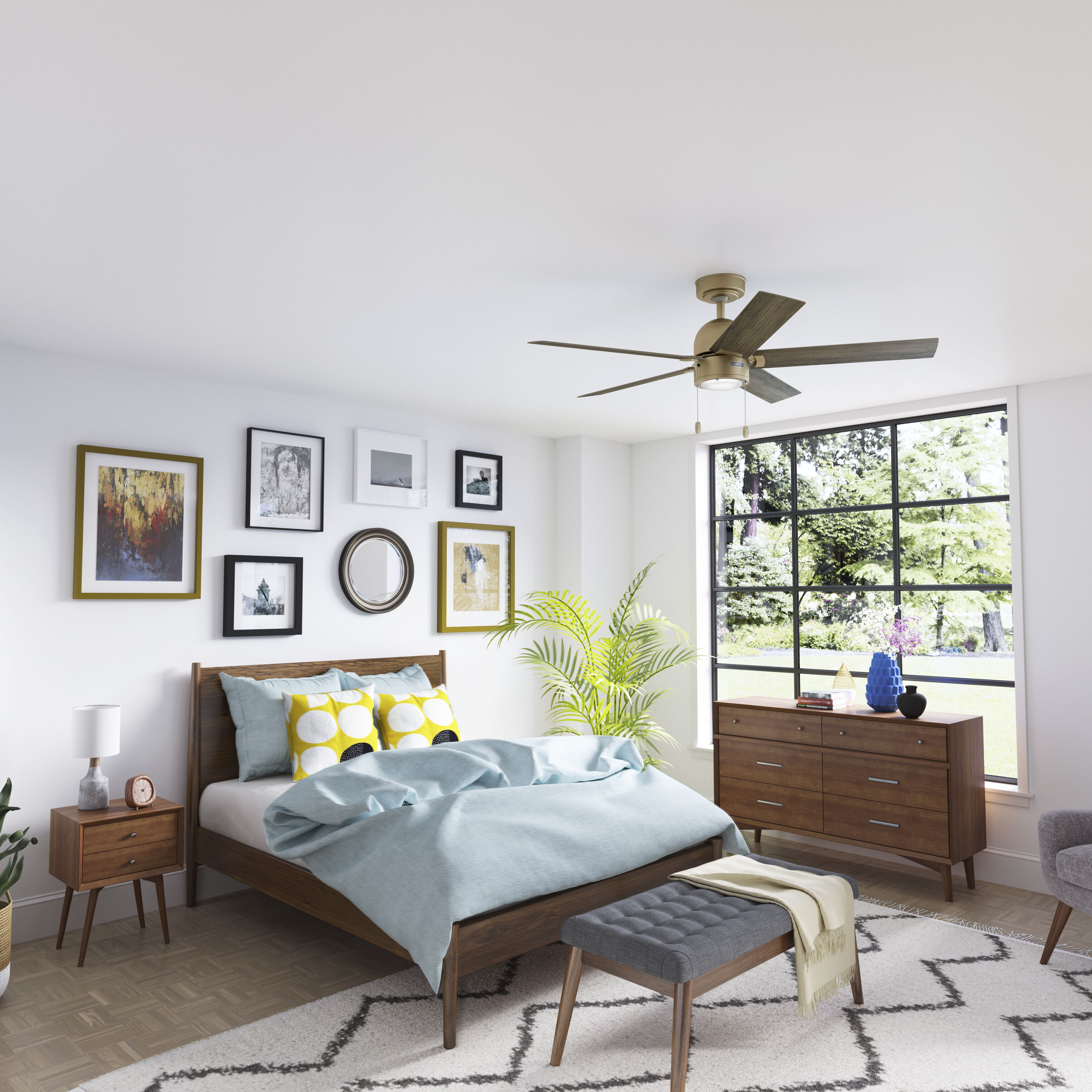 Erling 52 inch Burnished Brass with Warm Grey Oak Blades Ceiling Fan