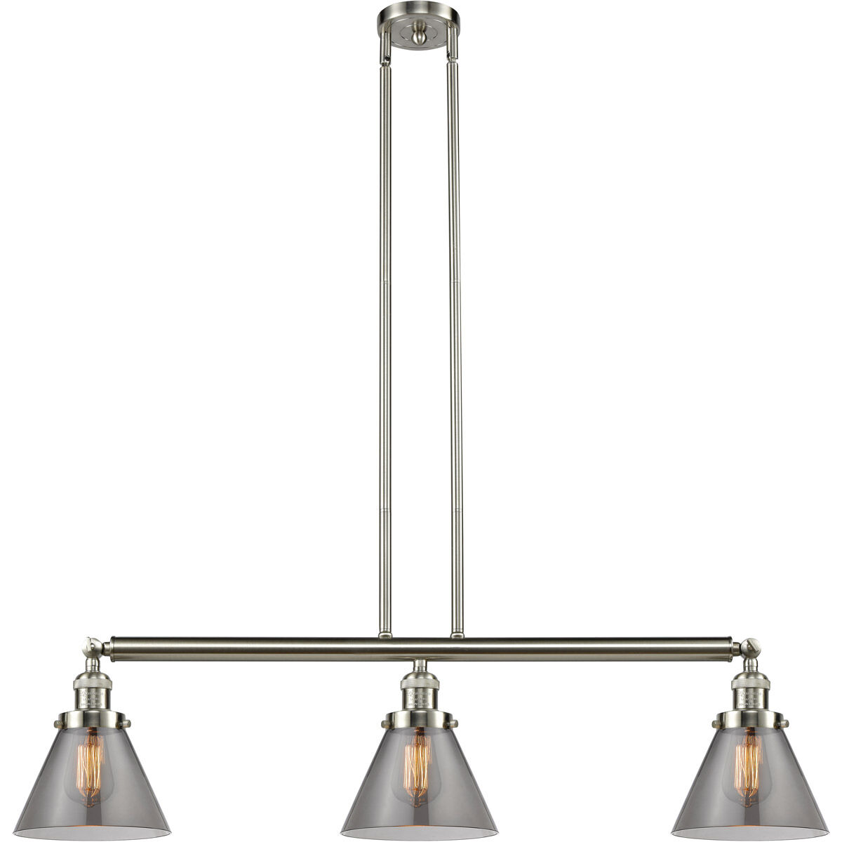 Franklin Restoration Large Cone LED 40 inch Brushed Satin Nickel Island Light Ceiling Light in Plated Smoke Glass, Franklin Restoration