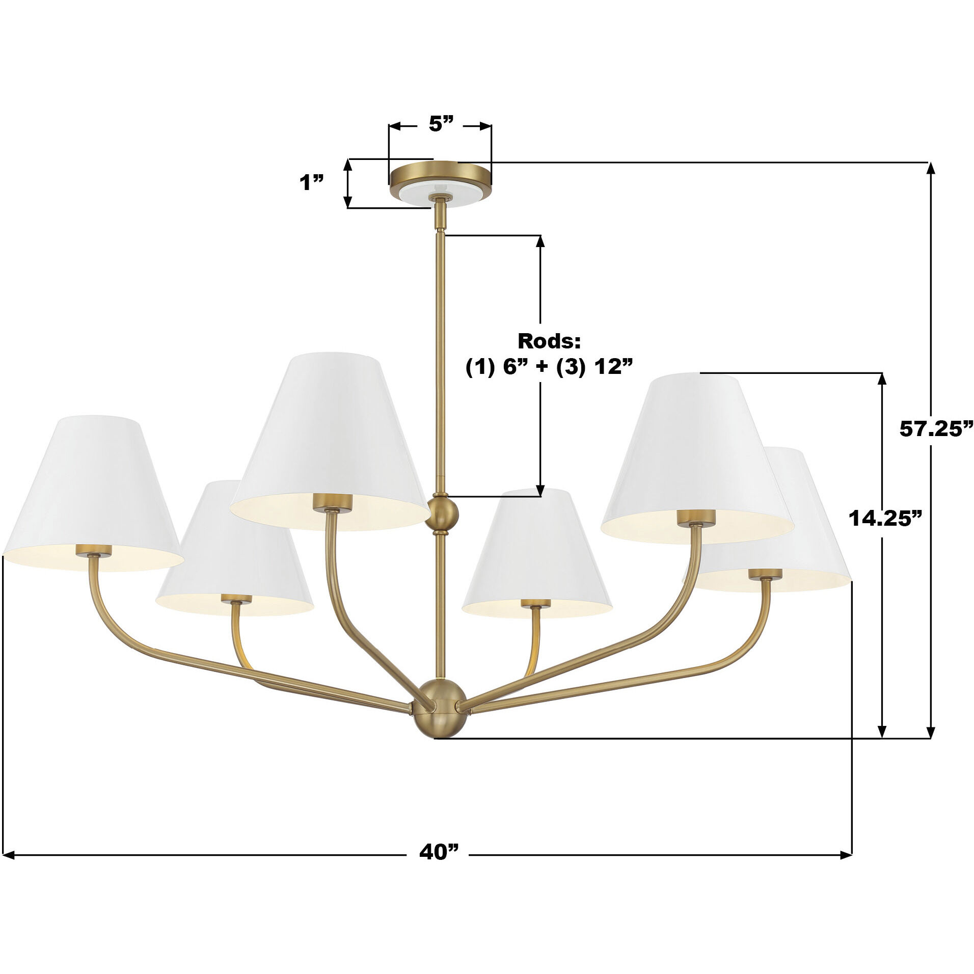 Xavier 6 Light 40 inch Vibrant Gold Chandelier Ceiling Light in Vibrant Gold and White