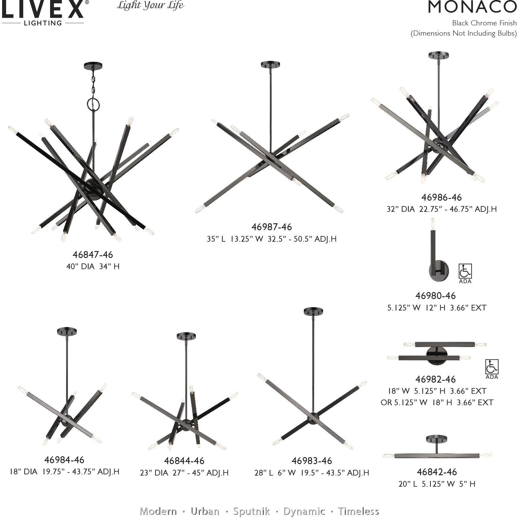 Monaco 10 Light 32 inch Black Chrome Chandelier Ceiling Light