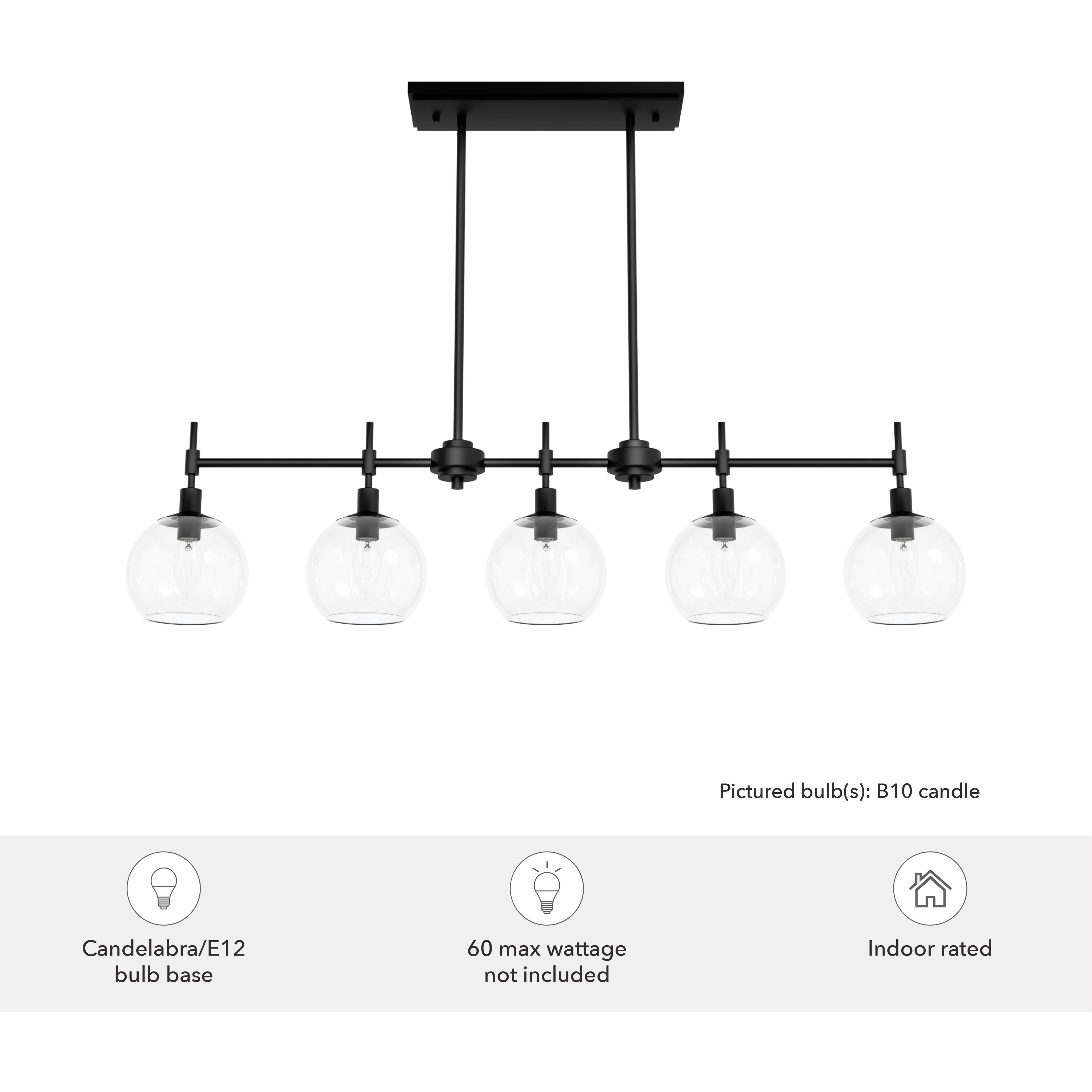 Xidane 5 Light 42.25 inch Matte Black Linear Chandelier Ceiling Light