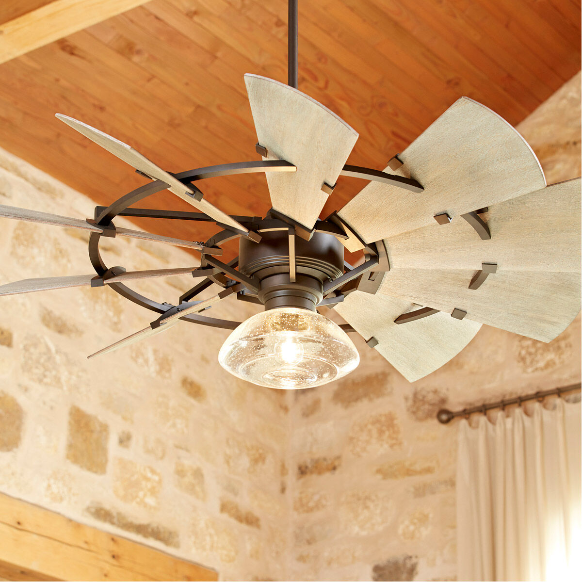 Windmill 52 inch Oiled Bronze with Weathered Oak Blades Indoor Ceiling Fan