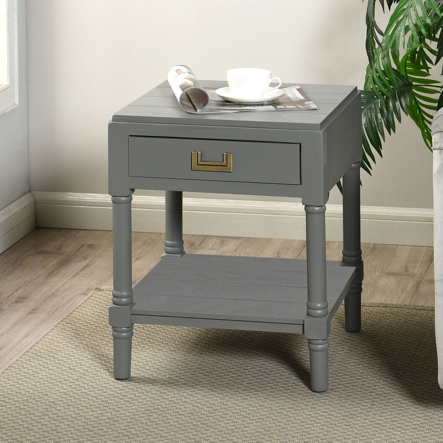 Samantha 20 X 15.75 inch Carbon Gray and Antique Gold Accent Table