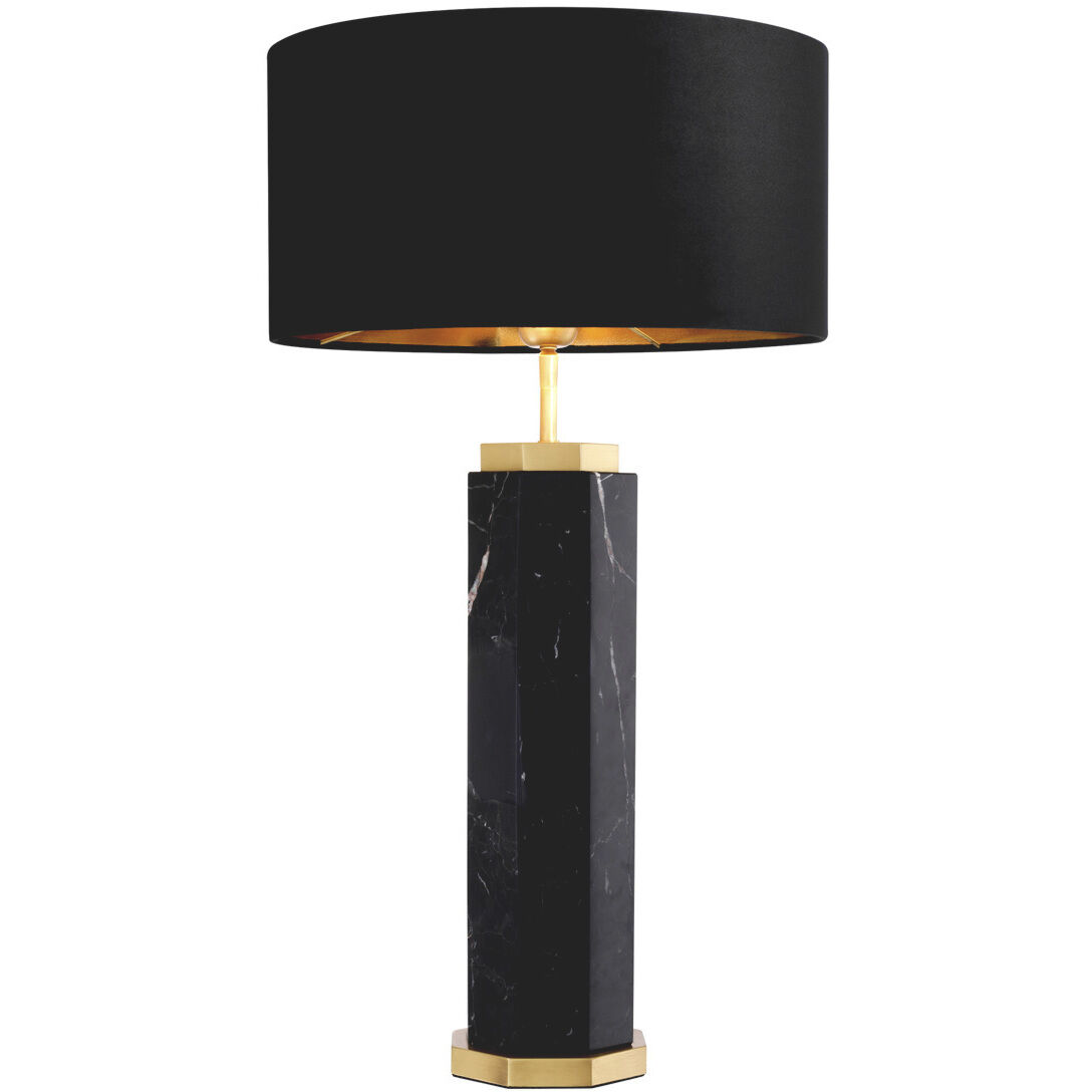 Newman 29.53 inch 40 watt Black Marble with Antique Brass Table Lamp Portable Light