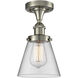 Cone 1 Light 6.5 inch Brushed Satin Nickel Semi-Flush Mount Ceiling Light