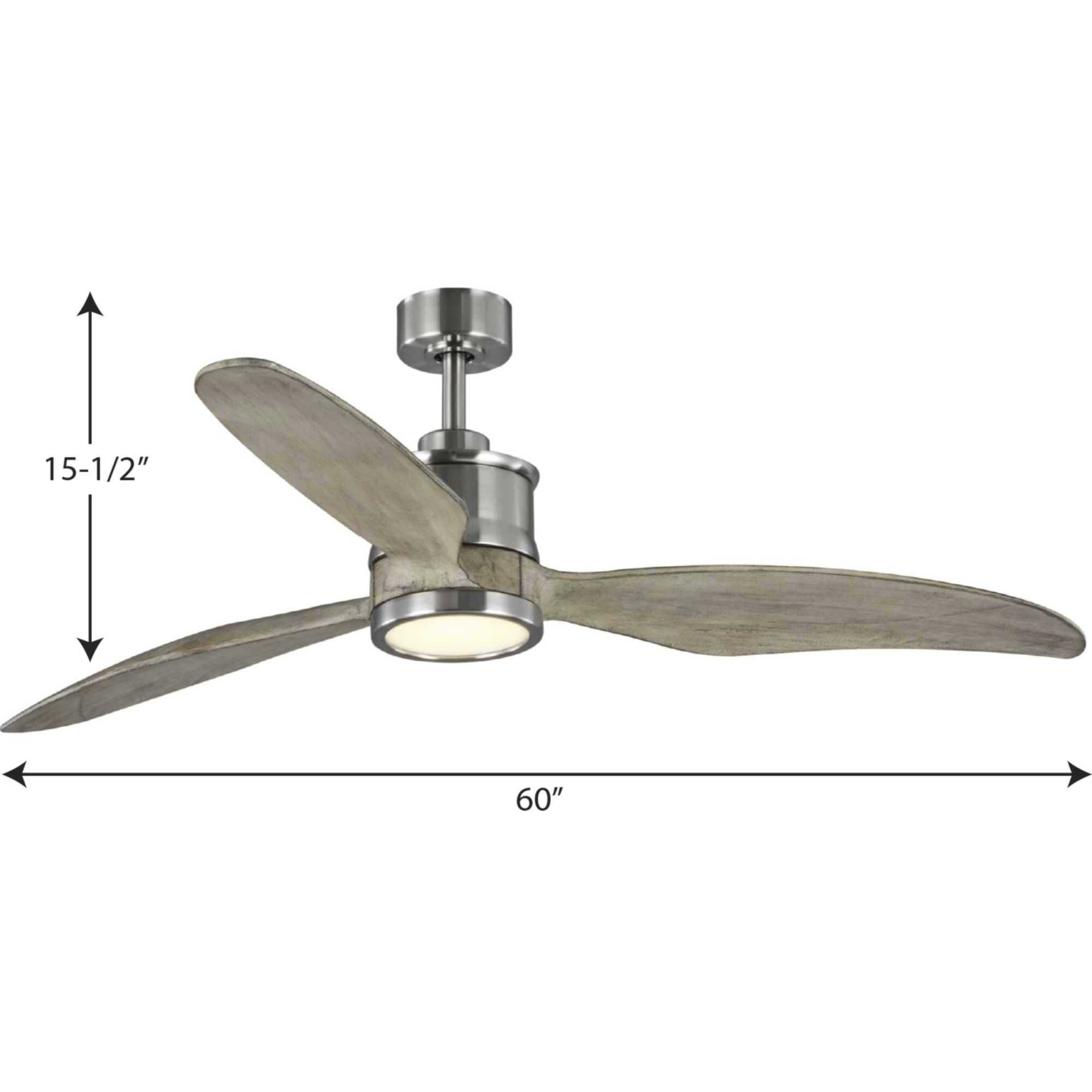 Farris 60 inch Brushed Nickel with Grey Weathered Wood Blades Ceiling Fan, Progress LED