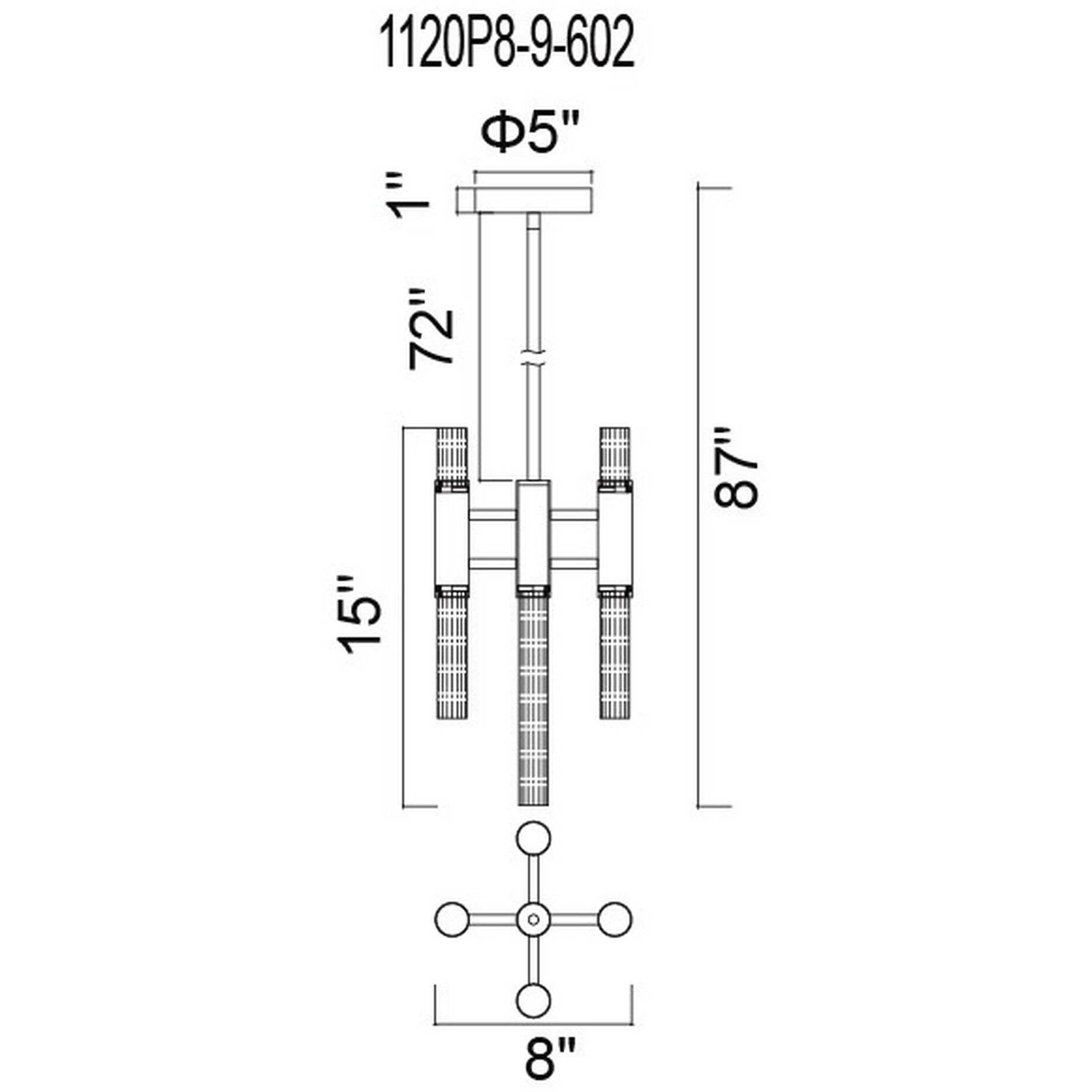 Orgue 9 Light 8 inch Satin Gold Down Mini Pendant Ceiling Light