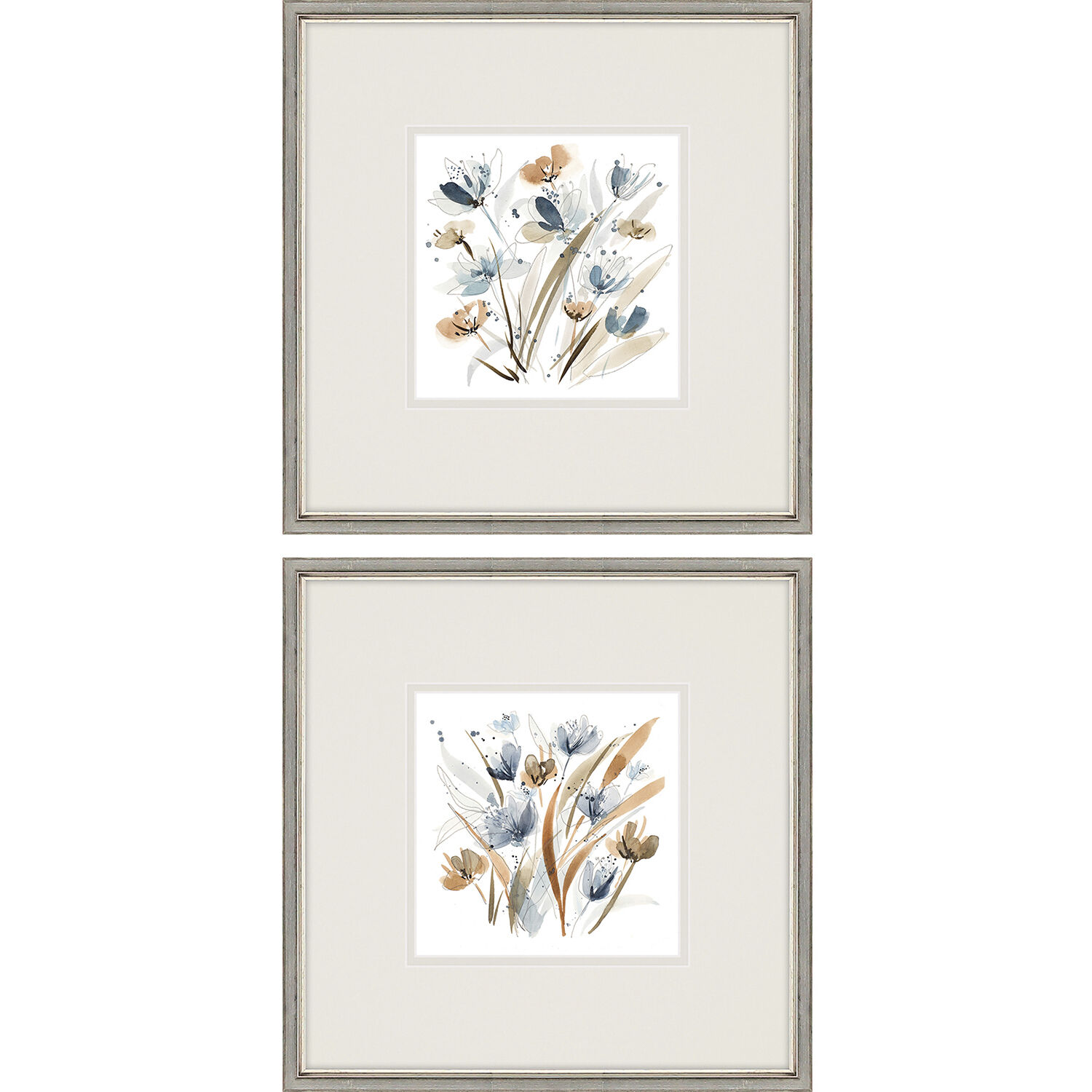 Florals Blue and Brown and Gray and Rust Framed Art