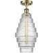 Ballston Cascade LED 8.25 inch Antique Brass Semi-Flush Mount Ceiling Light in Clear Glass
