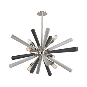 Kings 6 Light 44 inch Polished Nickel with Gray Washed Wood Tone Chandelier Ceiling Light