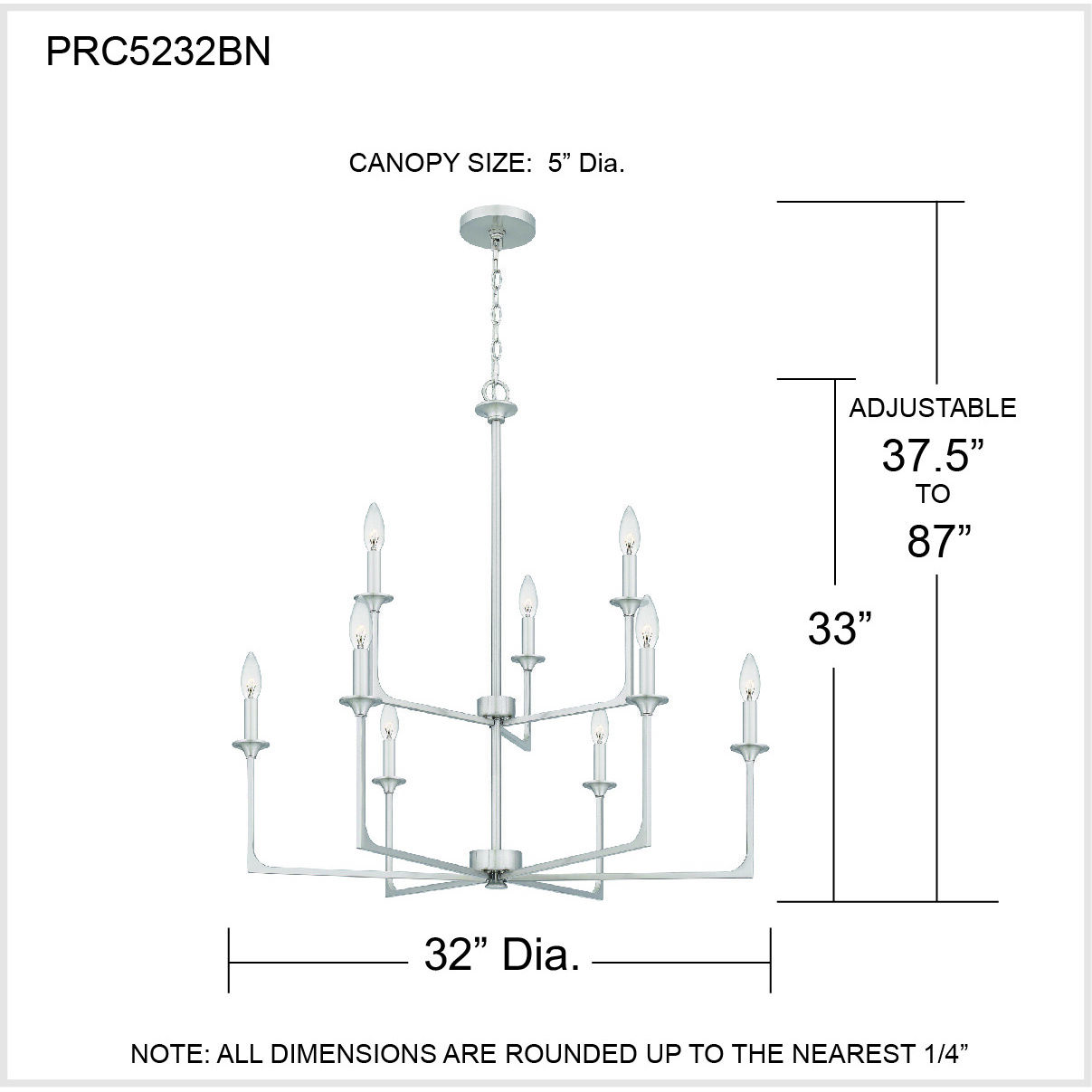 Prescott 9 Light 32 inch Brushed Nickel Chandelier Ceiling Light