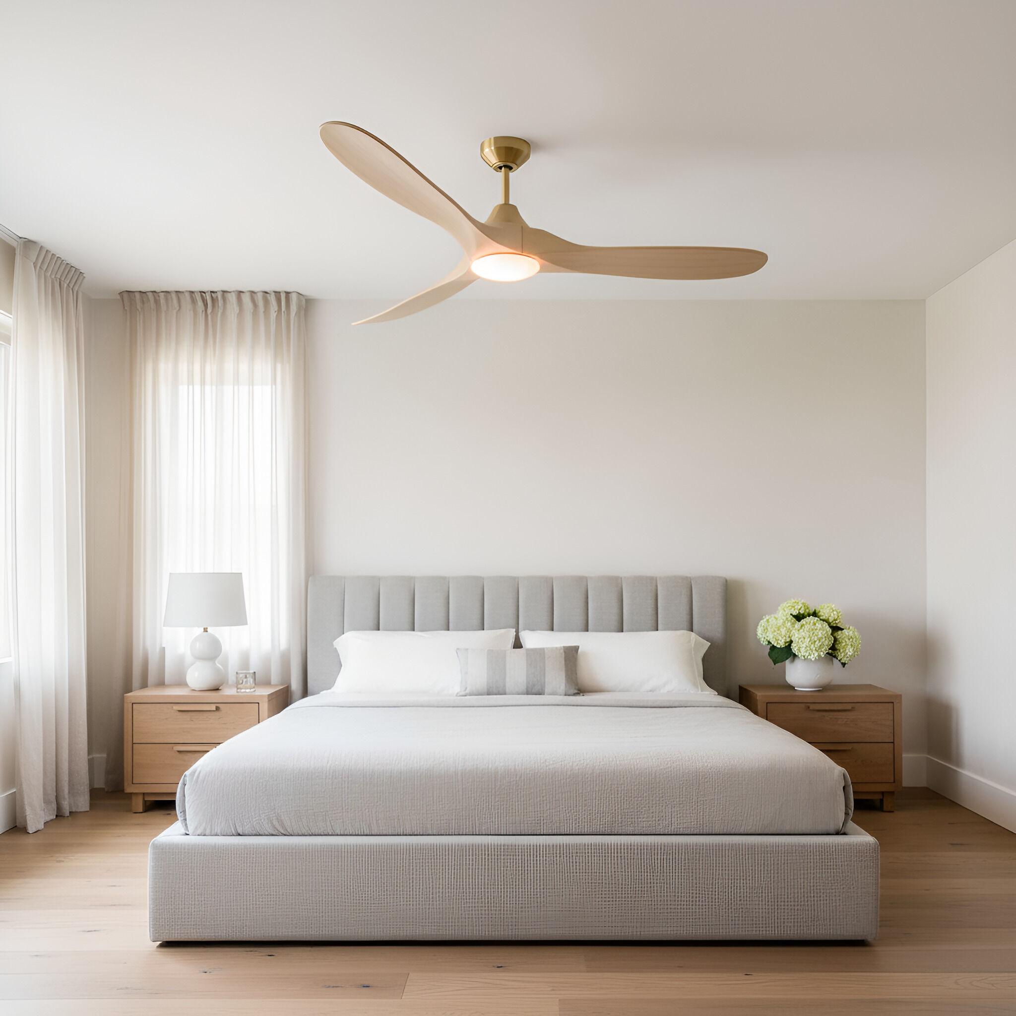 Maverick 60 inch Burnished Brass with Washed White Oak Blades Indoor/Outdoor Smart Ceiling Fan in Included