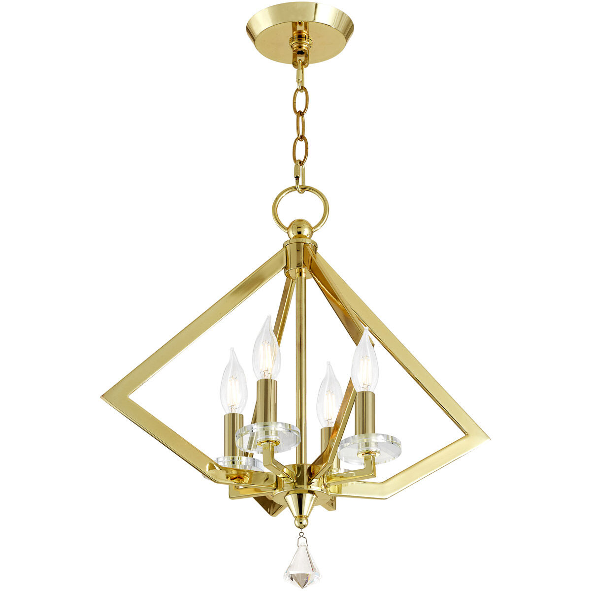 Diamond 4 Light 18 inch Polished Brass Mini Chandelier Ceiling Light