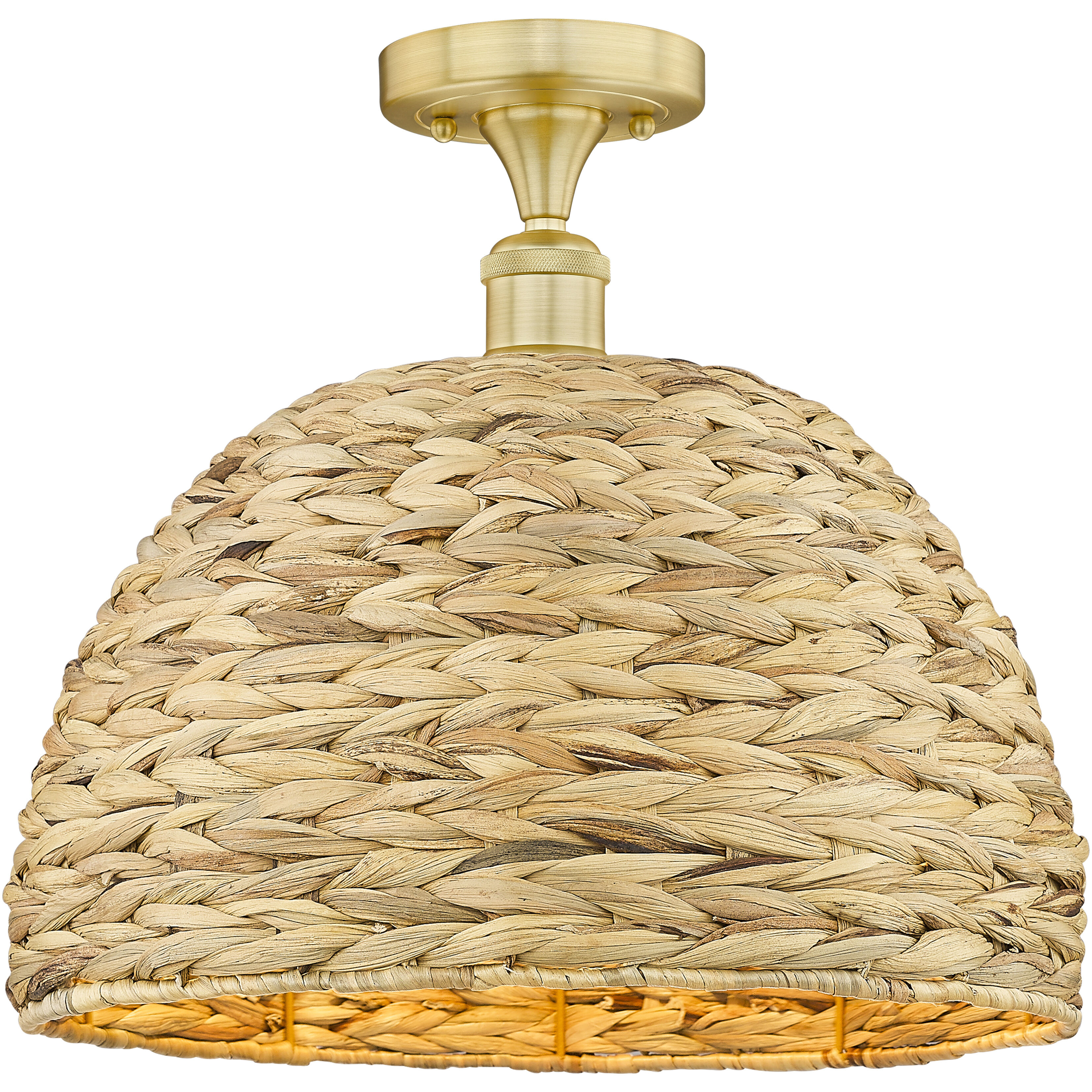 Edison Woven Rattan 1 Light 15.75 inch Satin Gold Semi-Flush Mount Ceiling Light
