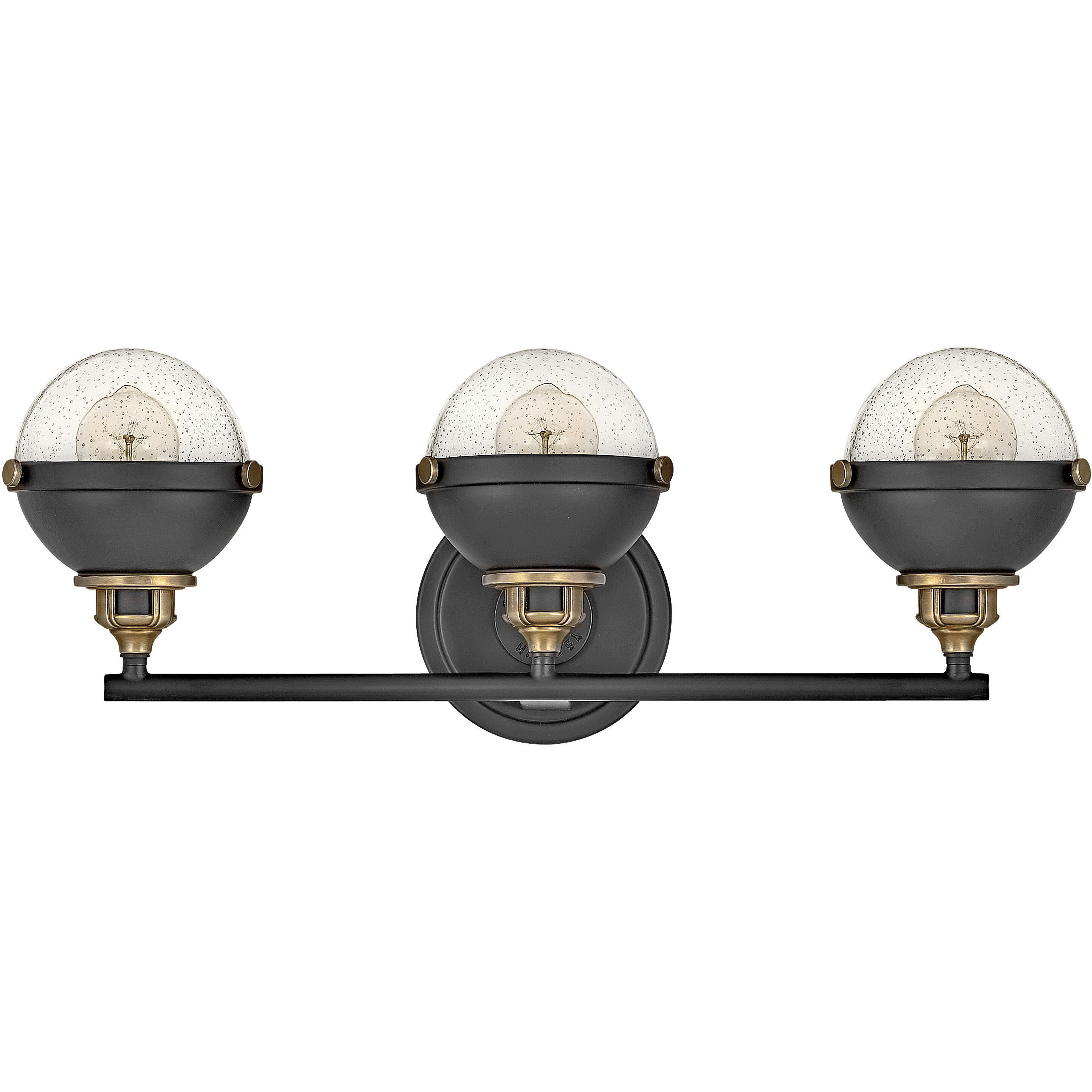 Fletcher 3 Light 25 inch Black with Heritage Brass Vanity Light Wall Light