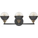 Fletcher 3 Light 25 inch Black with Heritage Brass Vanity Light Wall Light