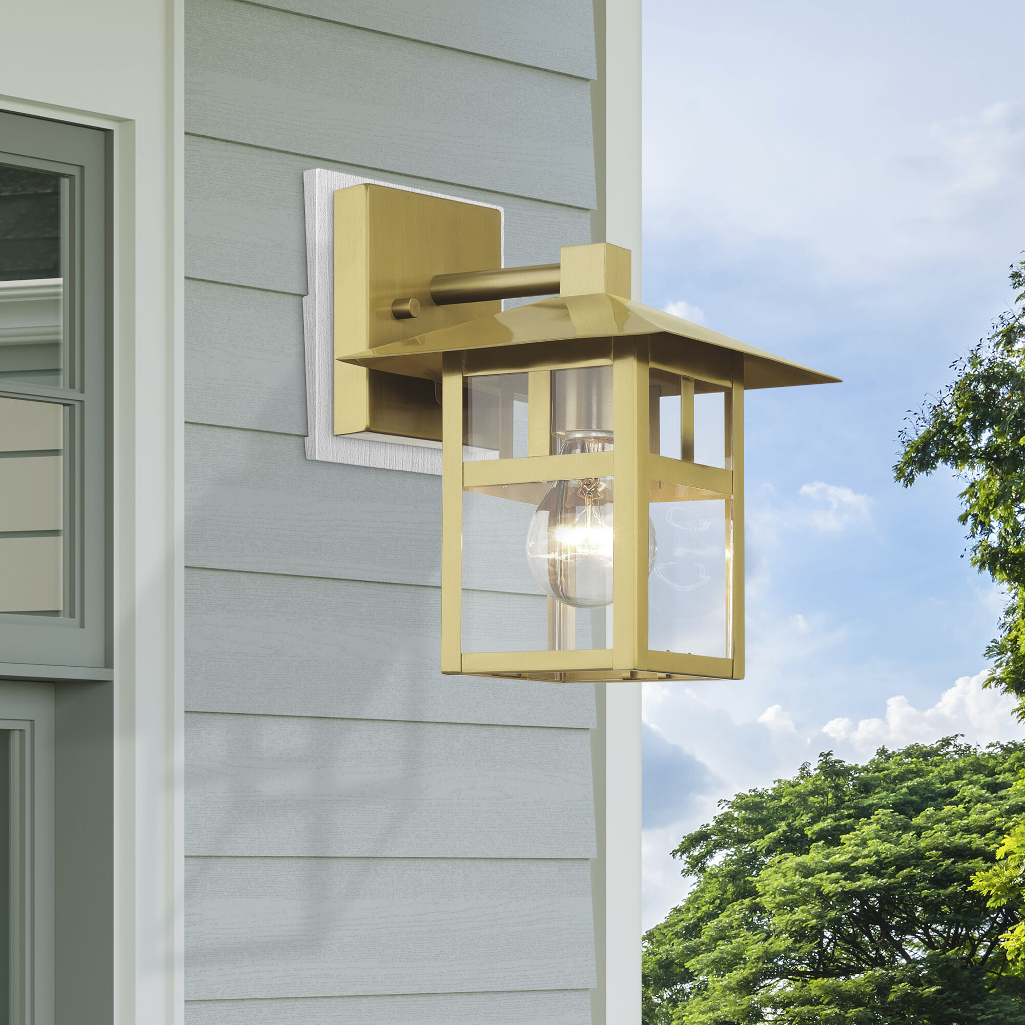 Crestlake 1 Light 9.5 inch Satin Gold Outdoor Wall Lantern