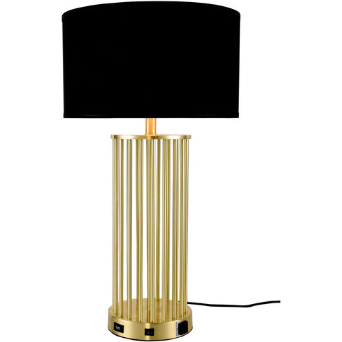 Brio 29 inch 40 watt Brushed Brass Table Lamp Portable Light, with USB Port and Power Outlet