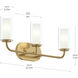 Mack 3 Light 22.25 inch Brushed Gold Vanity Light Wall Light