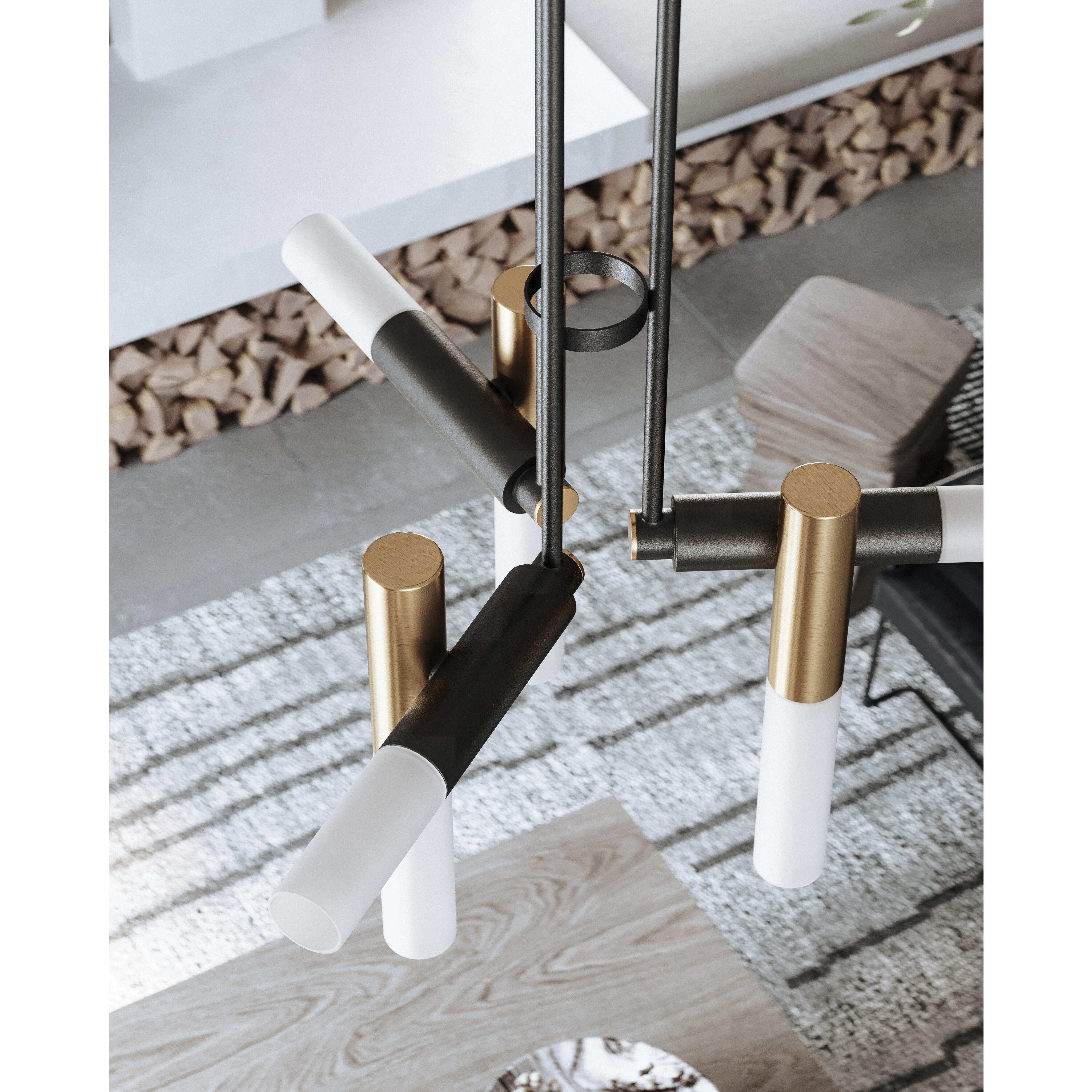 Koa 6 Light 34 inch Patina Brass/Soft Black Chandelier Ceiling Light