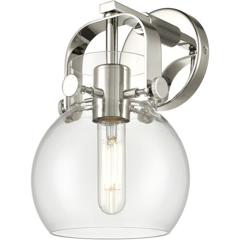 Pilaster II Sphere Sconce Wall Light in Polished Nickel, Clear Glass