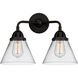 Nouveau 2 Large Cone 2 Light 16 inch Matte Black Bath Vanity Light Wall Light in Clear Glass