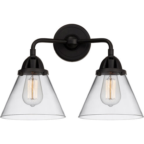 Nouveau 2 Large Cone 2 Light 16 inch Matte Black Bath Vanity Light Wall Light in Clear Glass