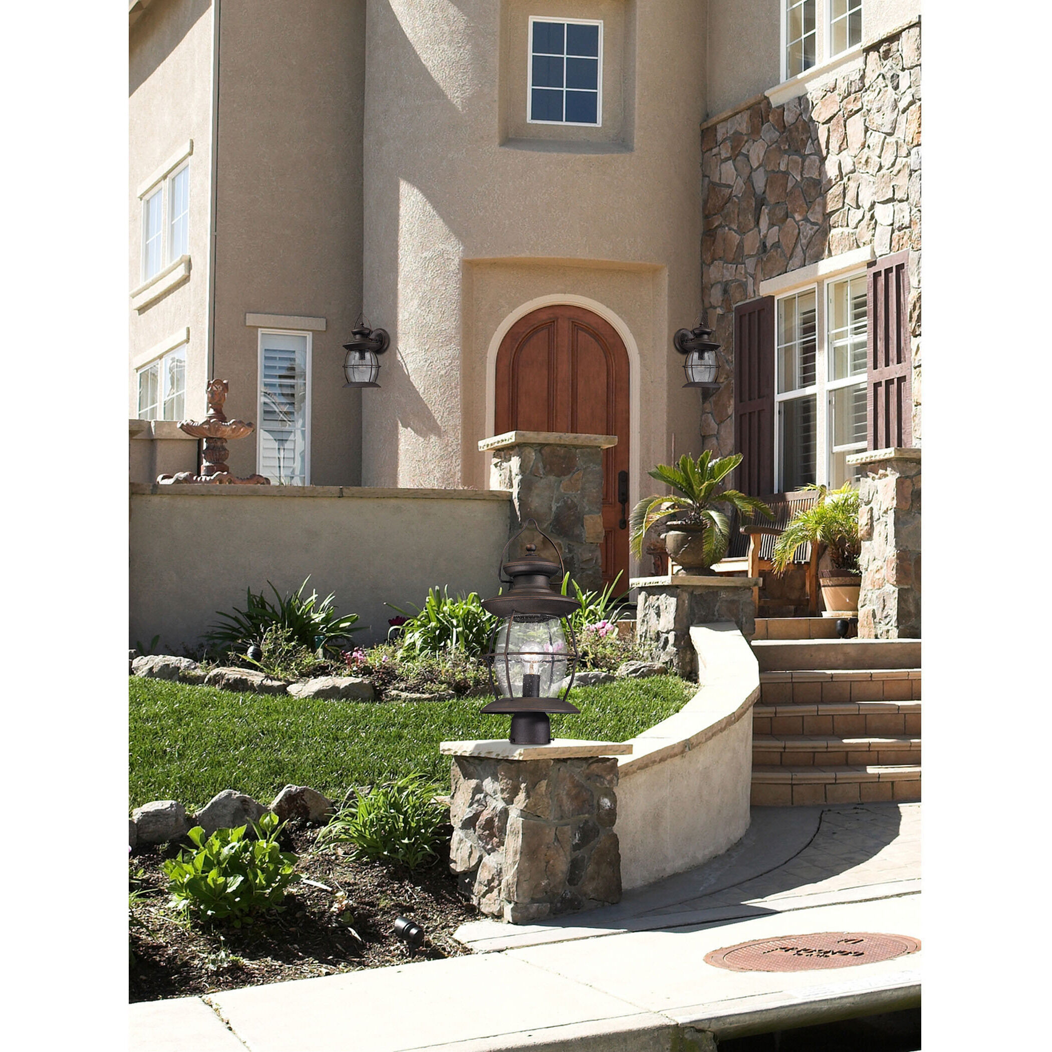 Village Lantern 1 Light 13 inch Weathered Bronze Outdoor Wall Sconce