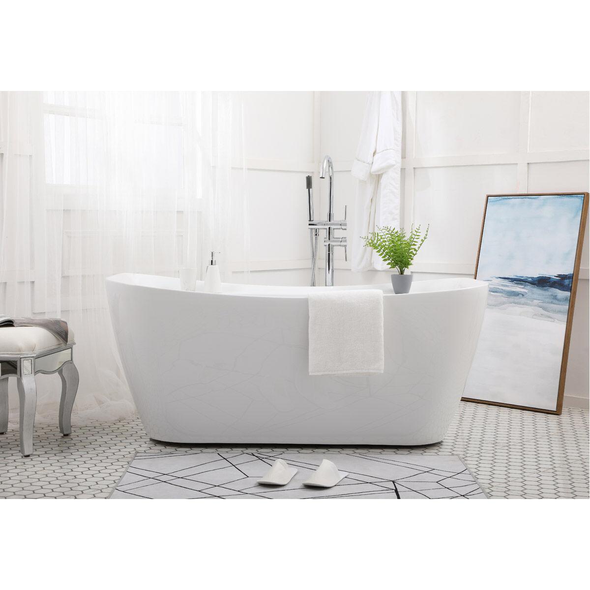 Harrieta Glossy White and Chrome Bathtub