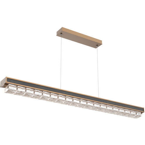 Tessera Linear Chandelier Ceiling Light in 3000K LED, Novel Brass with Dark Oak, Wave Cast