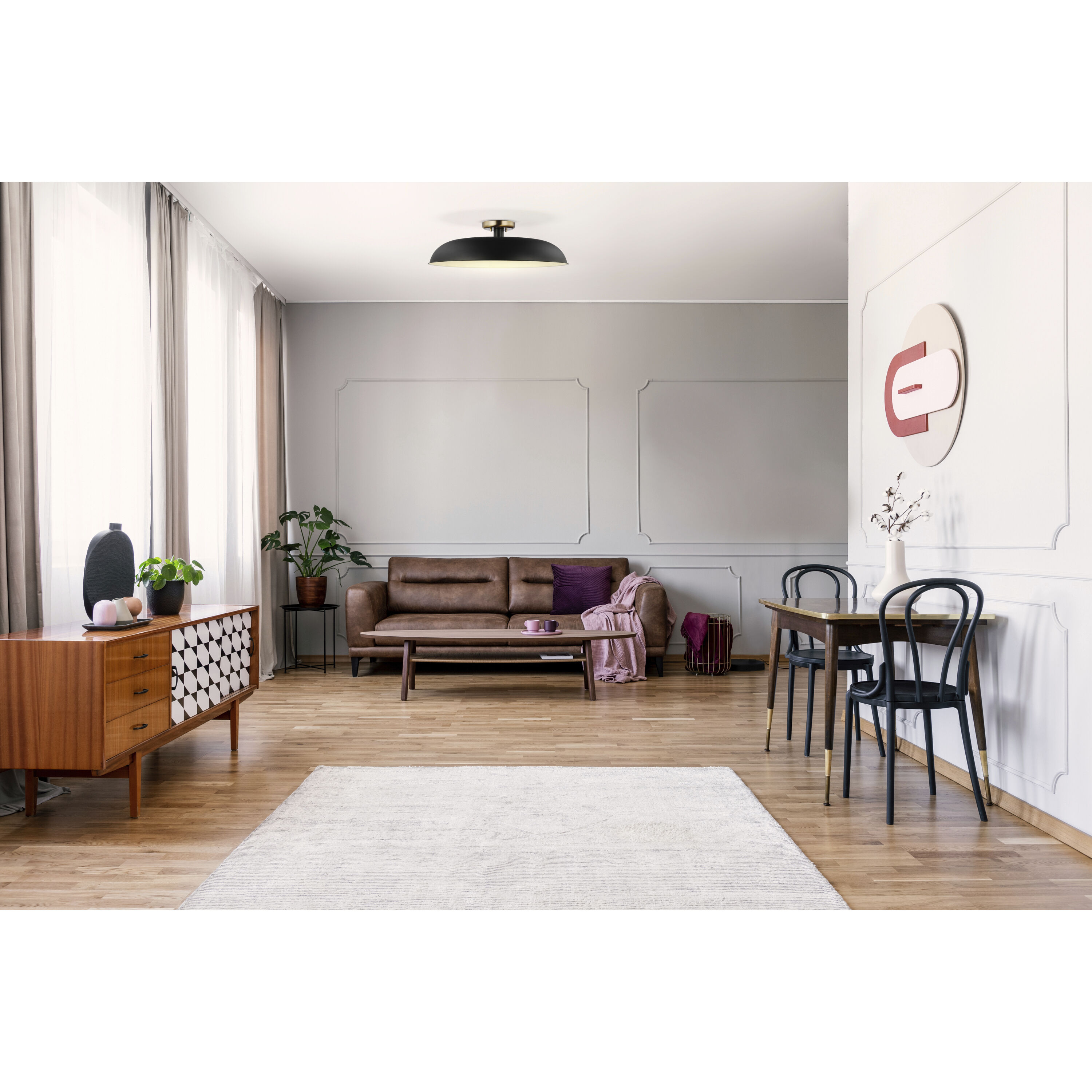 Colony 1 Light 24 inch Matte Black/Burnished Brass Semi Flush Ceiling Light