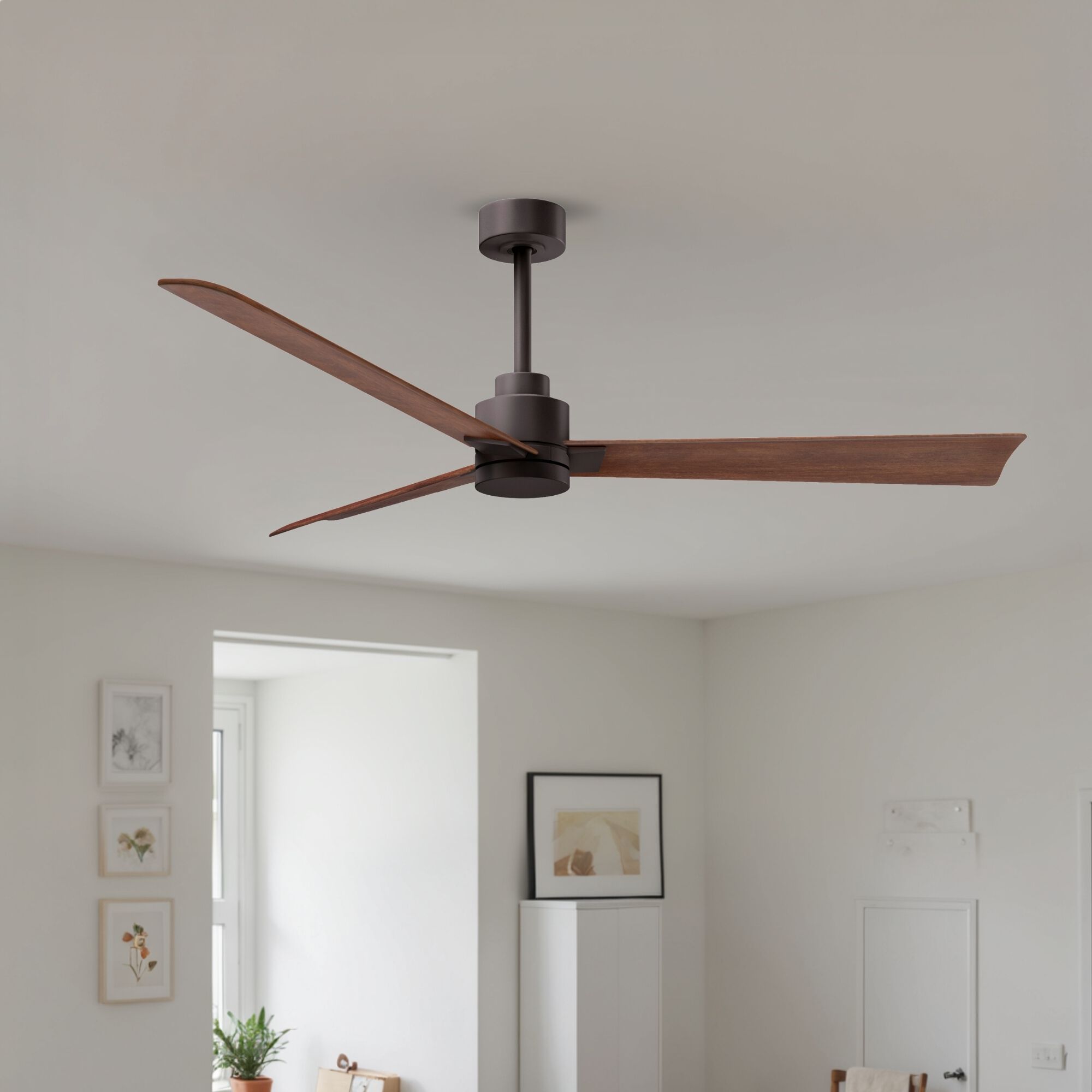 Atlas Alessandra 56 inch Textured Bronze with Walnut Tone Blades Ceiling Fan