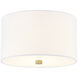 Textile Collection 2 Light 11 inch Brushed Brass Flush Mount Ceiling Light in White, Classic Family