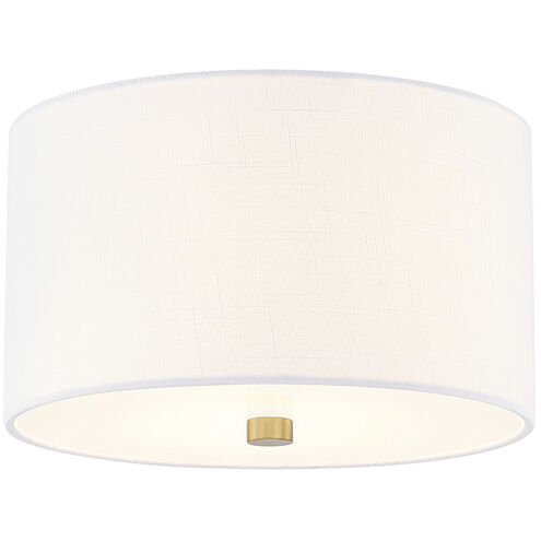 Textile Collection 2 Light 11 inch Brushed Brass Flush Mount Ceiling Light in White, Classic Family