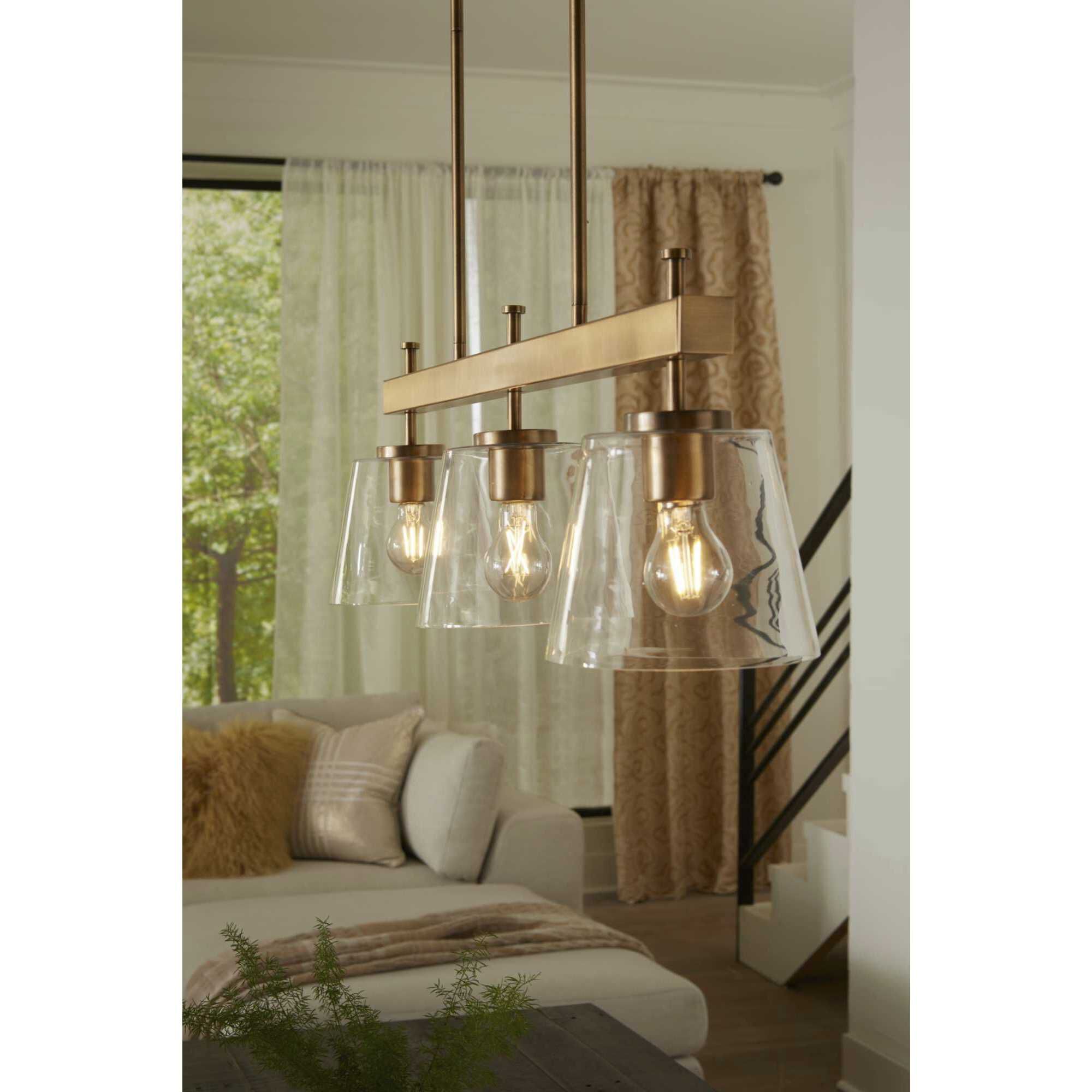 Saffert 3 Light 40 inch Vintage Brass Island Pendant Ceiling Light, Design Series