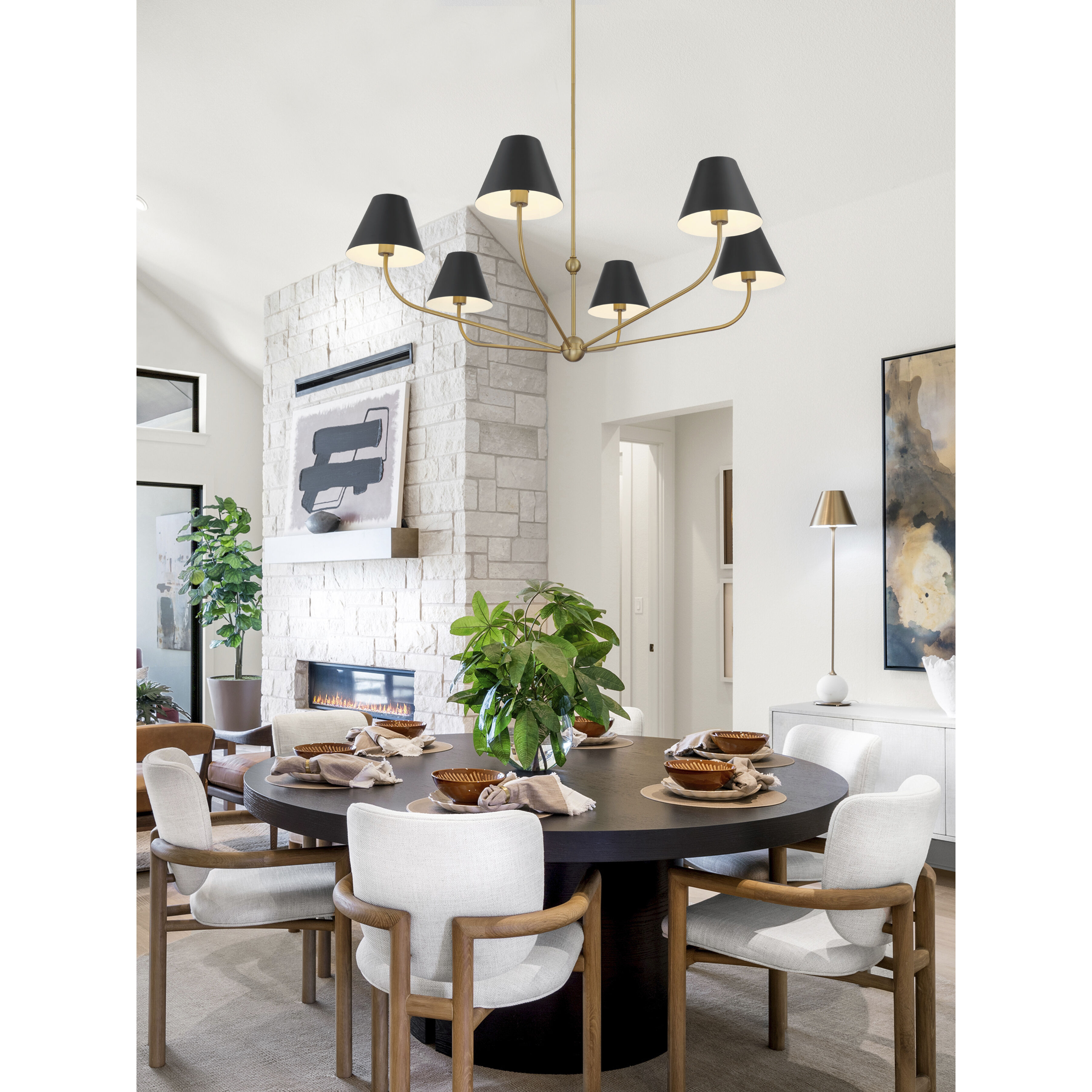 Xavier 6 Light 48 inch Vibrant Gold Chandelier Ceiling Light in Vibrant Gold and Matte Black