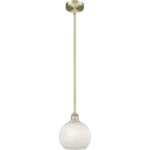 Edison White Mouchette 1 Light 8 inch Antique Brass Stem Hung Mini Pendant Ceiling Light