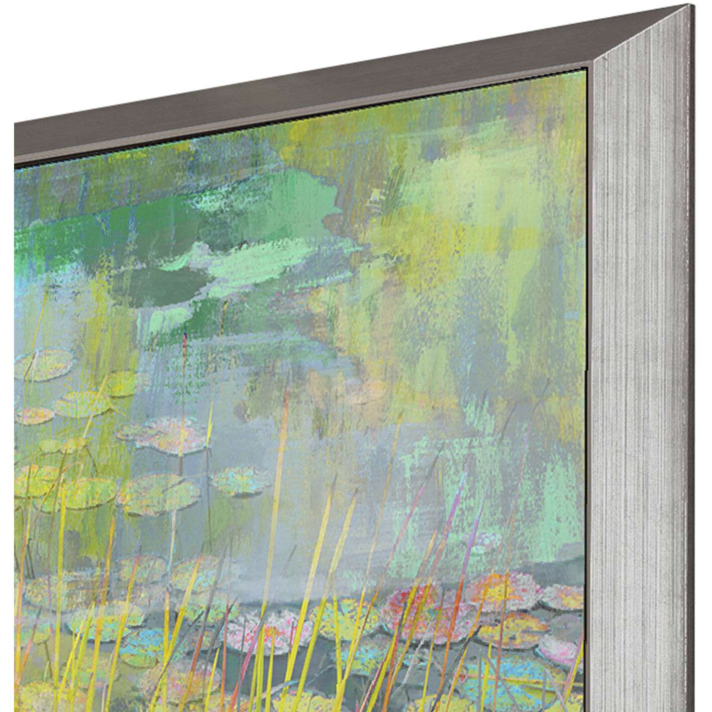 Reeds and Lilies Turquoise and Green and Pink and Multi Framed Art