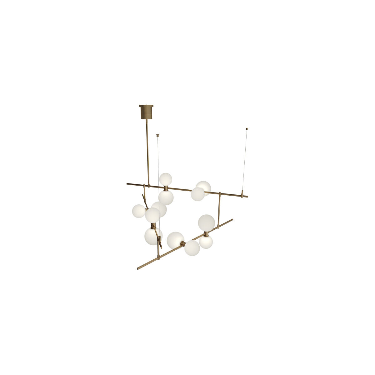 Sean Lavin ModernRail LED 48 inch Aged Brass Chandelier Ceiling Light in 24V Surface Canopy Glass Orbs Integrated LED