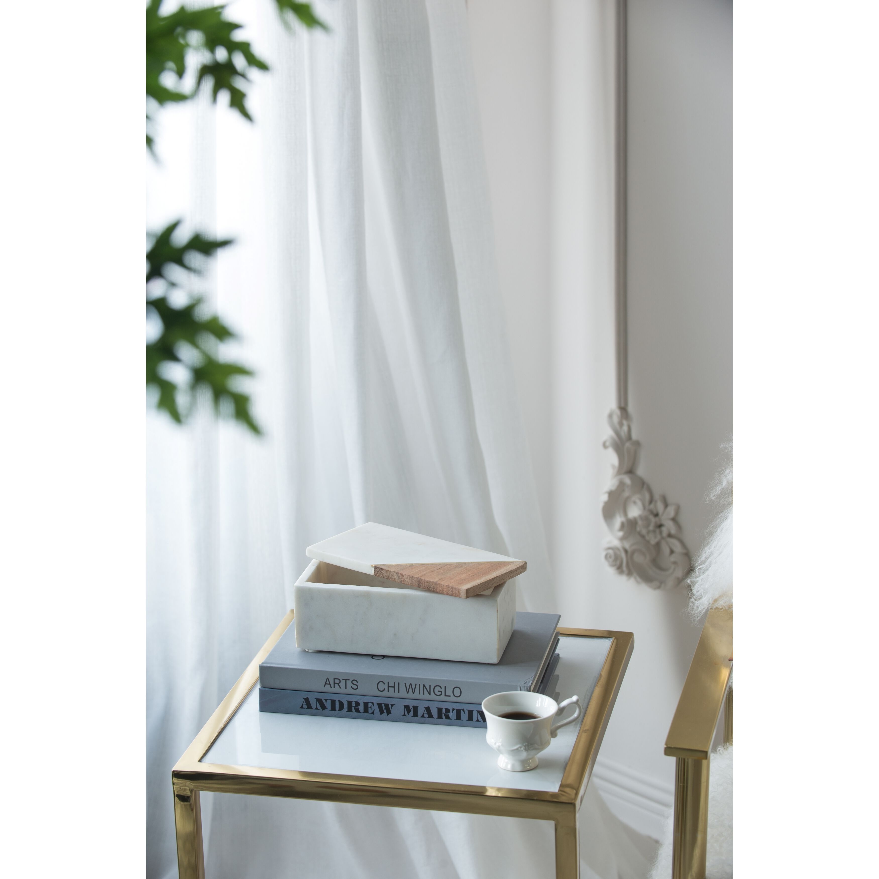 Anita 3.9 inch White/Brown Marble Boxes