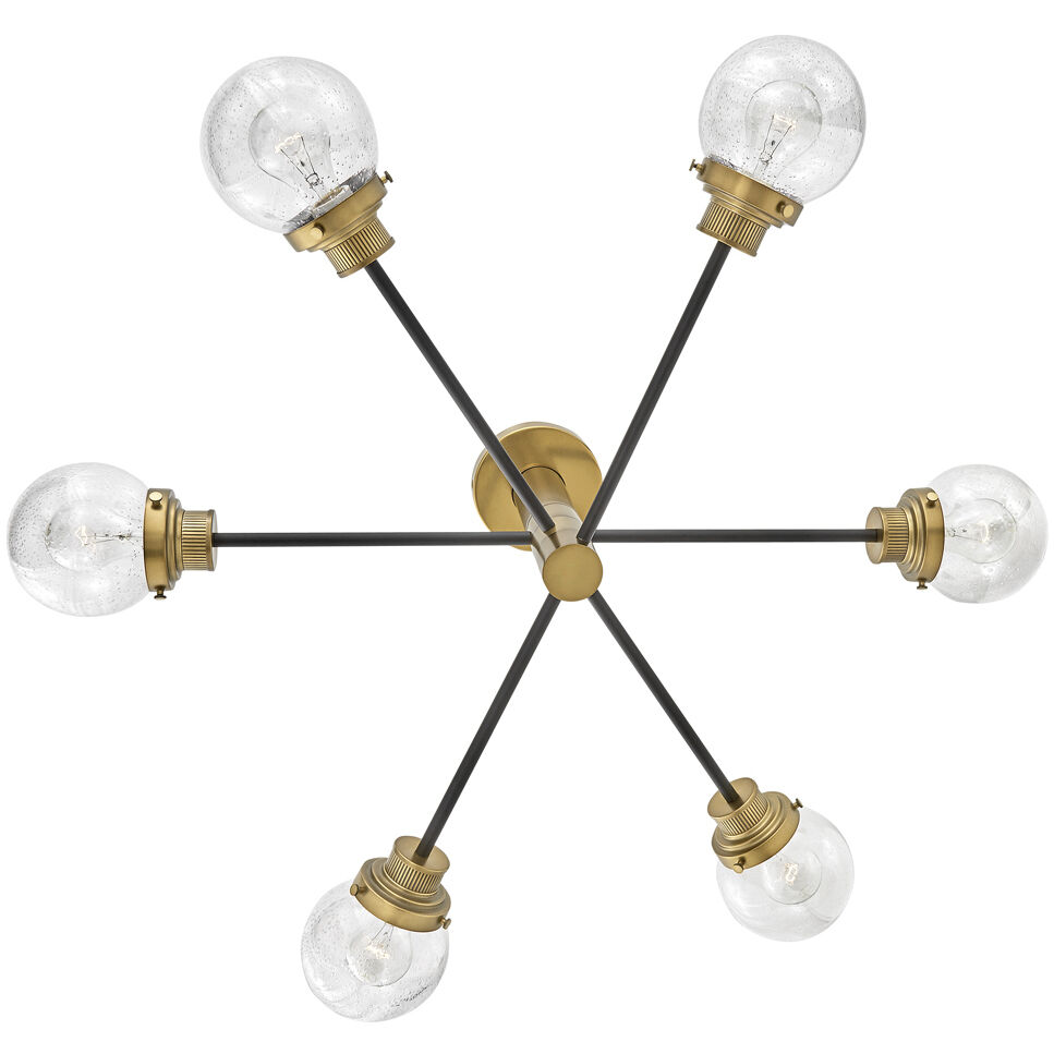Poppy 6 Light 36 inch Black with Heritage Brass Indoor Semi-Flush Mount Ceiling Light