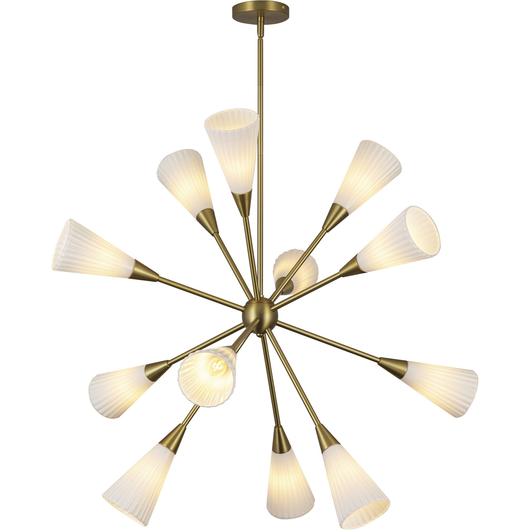 Alora Mood Cosmo 12 Light 38.63 inch Brushed Gold/Glossy Ribbed Opal Glass Chandelier Ceiling Light