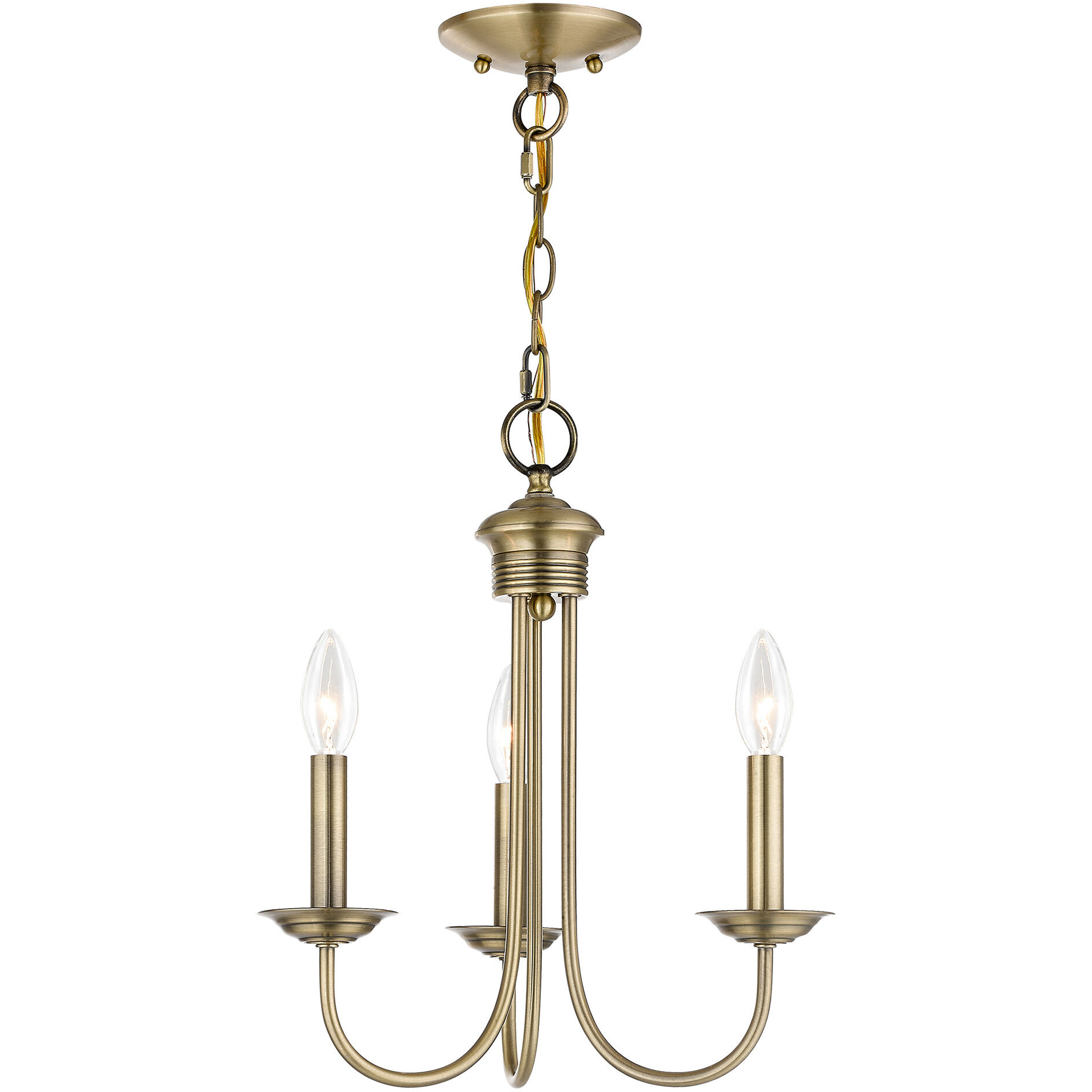 Estate 3 Light 14 inch Antique Brass Mini Chandelier Ceiling Light