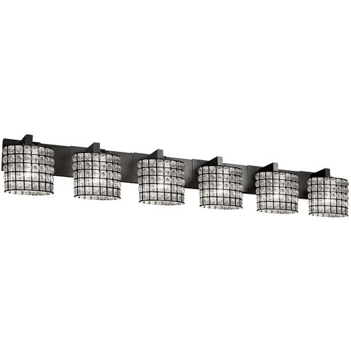 Wire Glass 6 Light 55.5 inch Matte Black Bath Bar Wall Light in Grid with Clear Bubbles, Oval, Incandescent, Oval