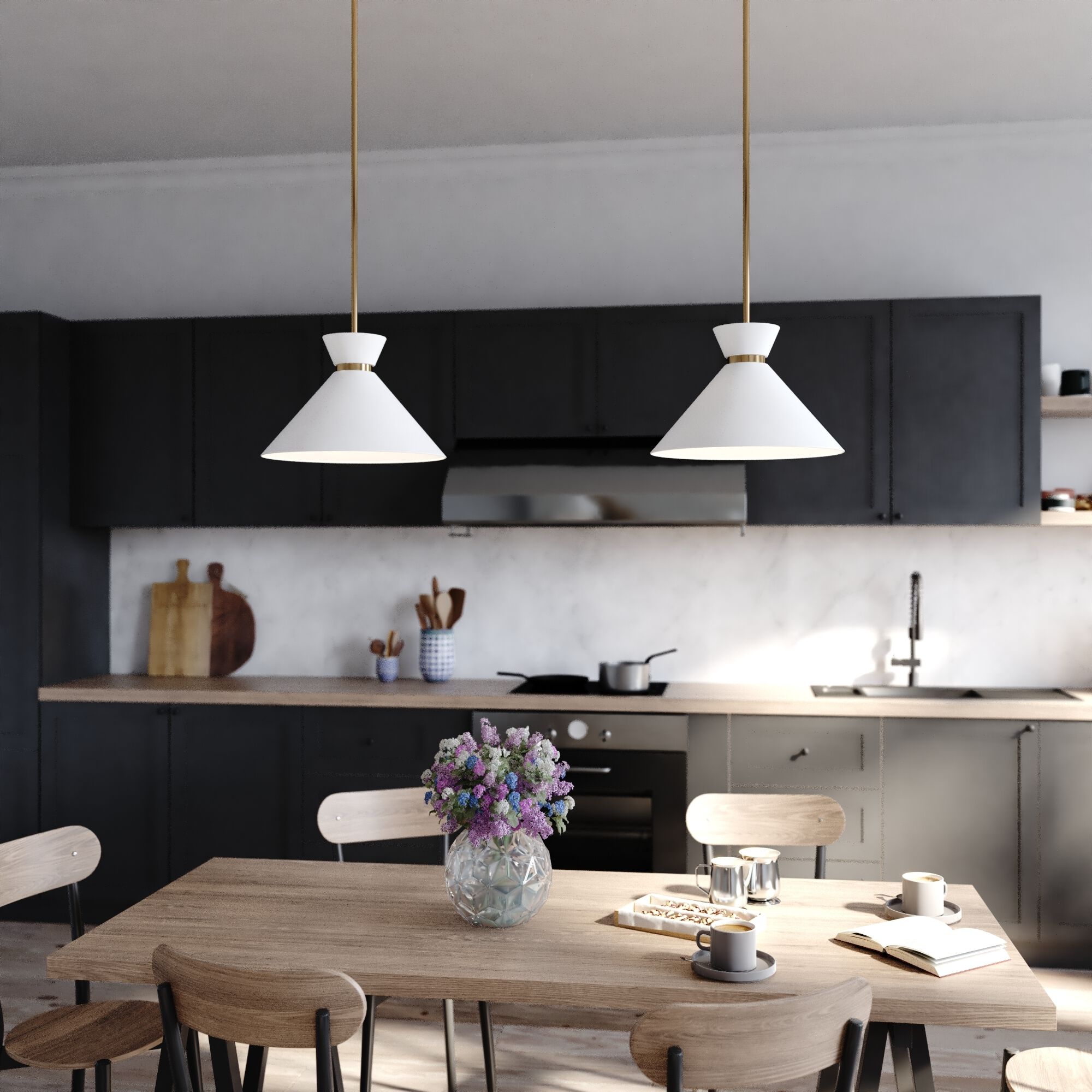 Racine LED 15 inch Matte White and Natural Brass Pendant Ceiling Light